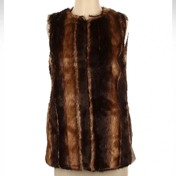Betsey Johnson Brown Faux Fur Striped Vest Women’s Size XS - Picture 2 of 8